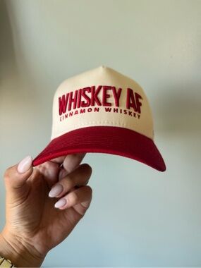 WHISKEY AF Cinnamon Trucker Hat- Cream & Red